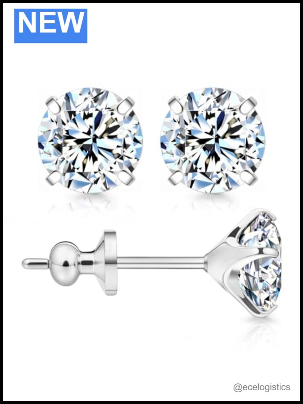 Moissanite Stud Earrings Titanium Screw Back Hypoallergenic G23 Sensitive Ears